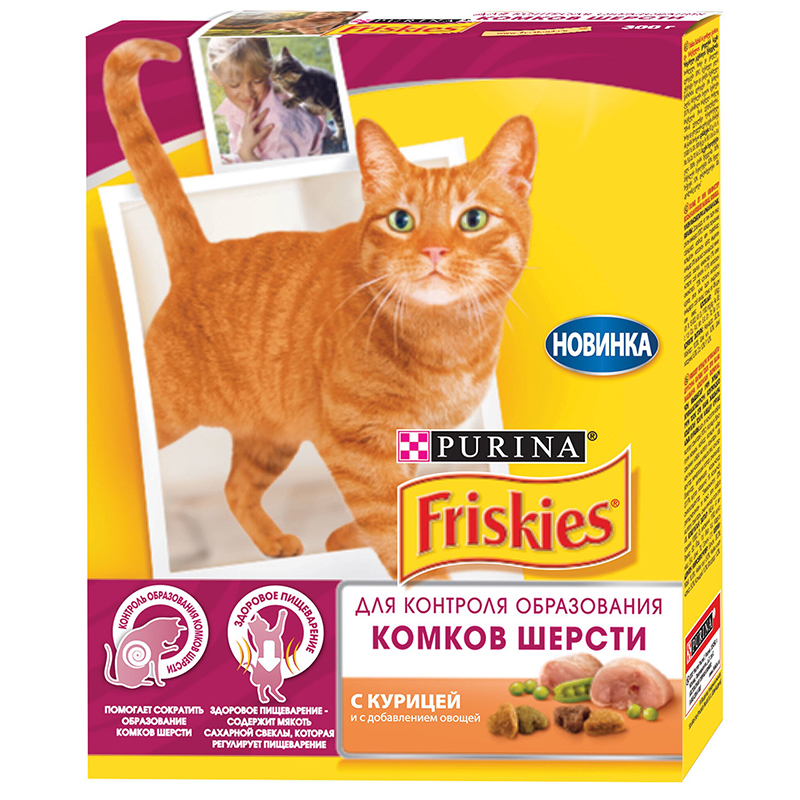 ПР0051846 Корм для кошек для контроля образования комков шерсти, курица, овощи, сух. 300 г Friskies 