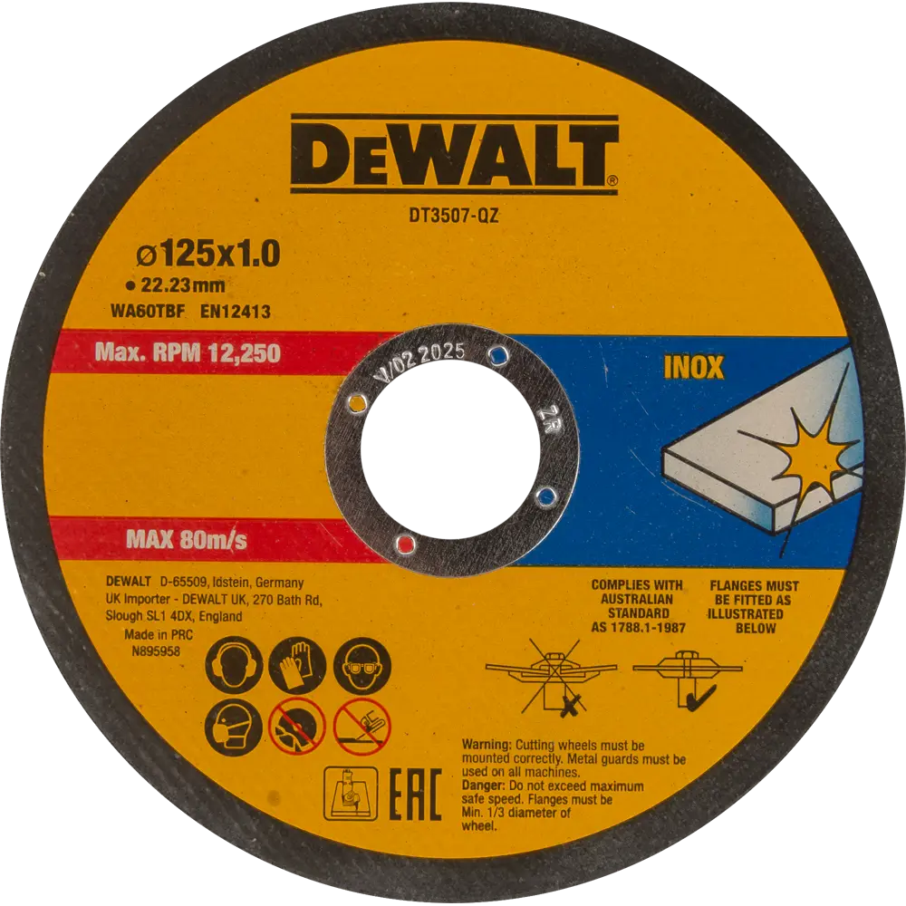 Диск отрезной по нержавеющей стали тип 41 Dewalt 125x22.2x1 мм, 10 шт. 81896140 STLM-2008165  - Вид №1