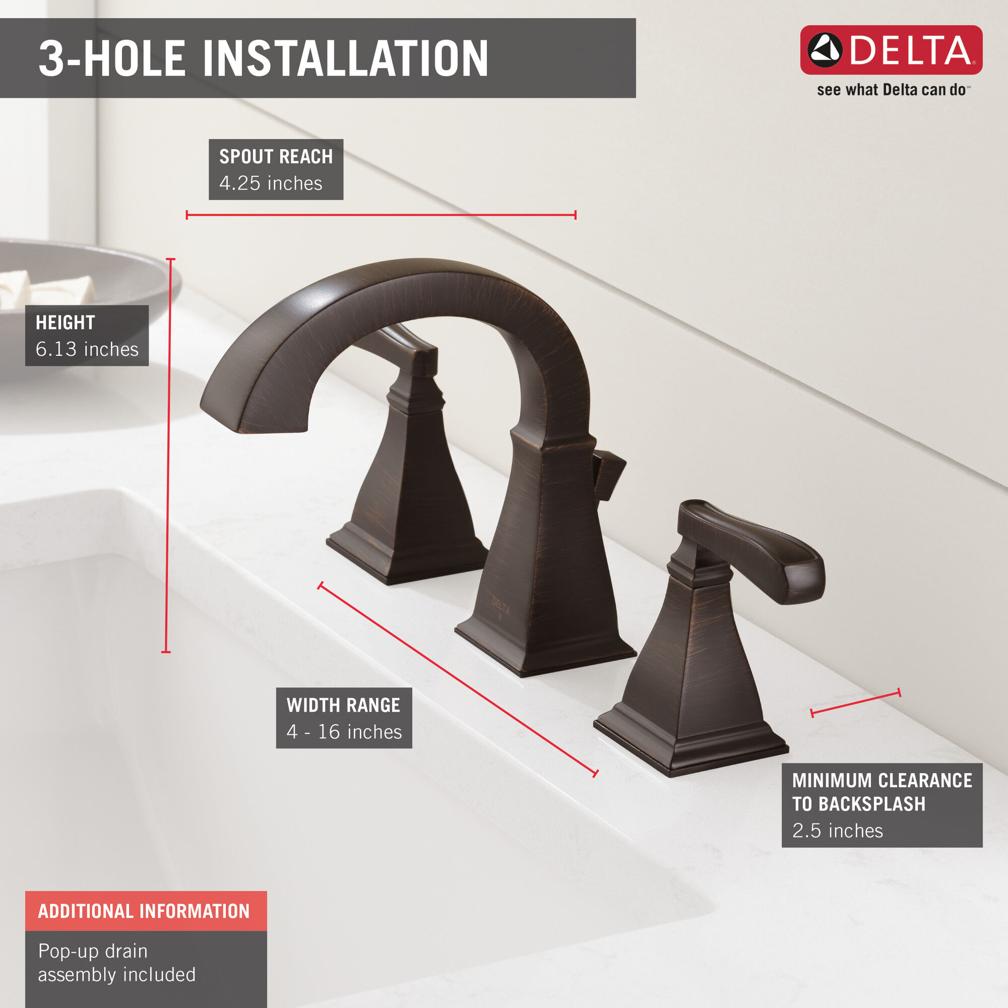35718-RB-DST Смеситель для ванной комнаты с двумя ручками Delta Faucet Lakewood Венецианская бронза - Вид №2