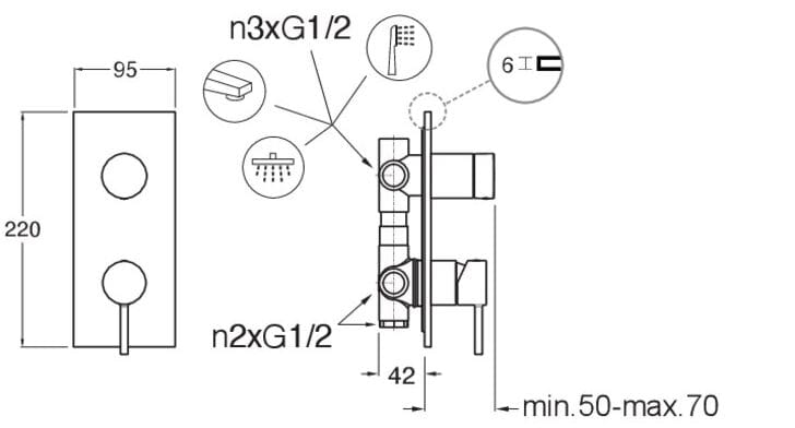 Однорычажный смеситель для душа / ванны с 2 отверстиями и переключателем CRISTINA Rubinetterie Phi ARCH-00134658 - Вид №1