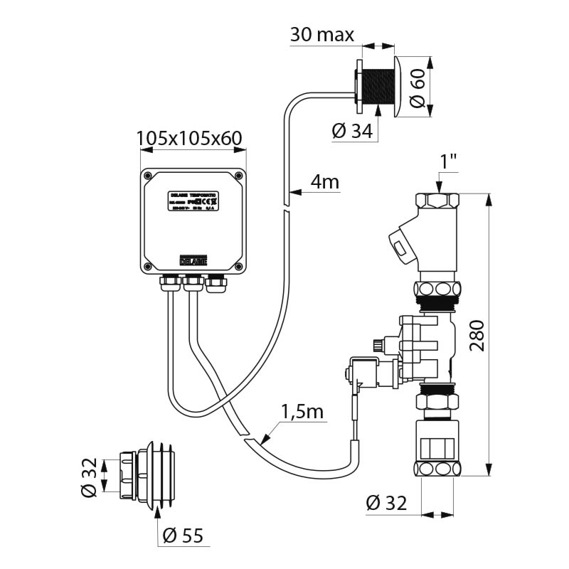 463030 Кран прямого смыва TEMPOMATIC DELABIE  - Вид №1