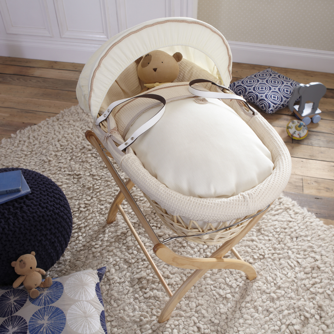 Колыбель-переноска Premium Moses Basket натуральная, кремовое белье MINIME ДИЗАЙНЕРСКИЕ 010103 Бежевый  - Вид №1