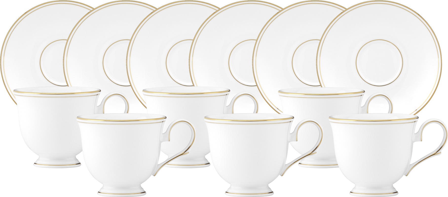 10665764 Lenox Набор из 2 чашек чайных с блюдцами Lenox "Федеральный,золотой кант" 180мл Фарфор костяной 