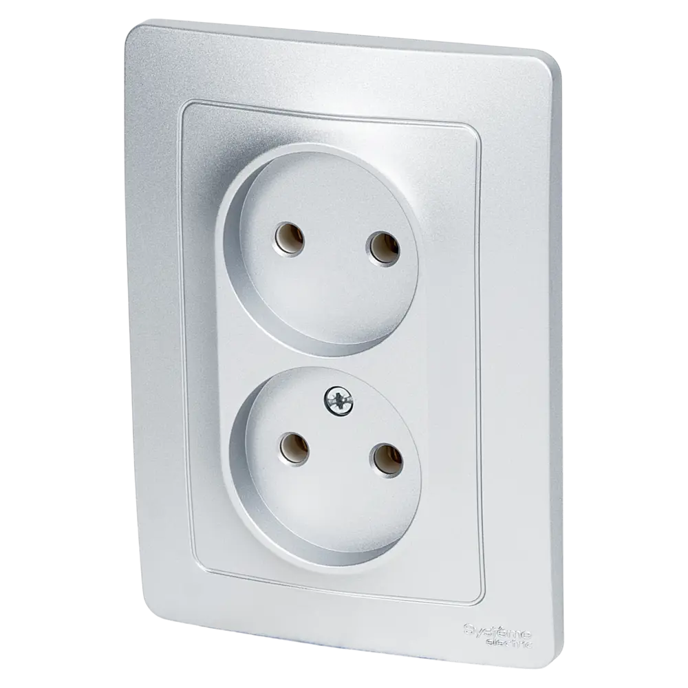 Розетка двойная встраиваемая Systeme Electric Blanca 16 А без заземления цвет алюминий STLM-2185403 - Вид №1
