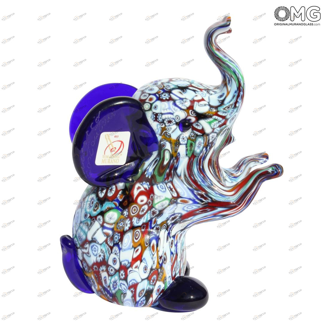 2303 ORIGINALMURANOGLASS Скульптура Синий слон миллефиори из муранского стекла 12 см 