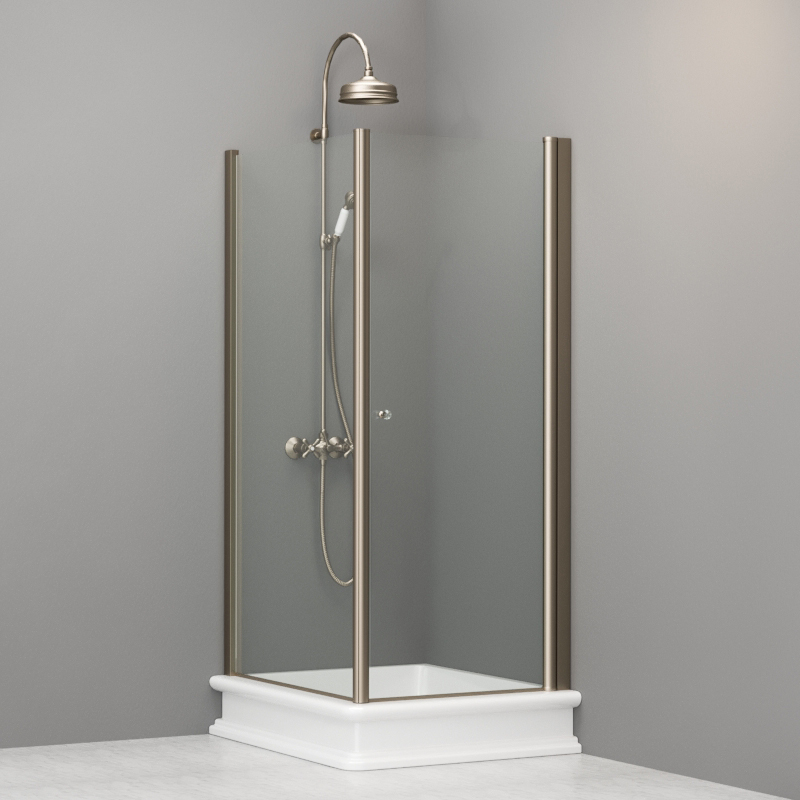 9143T3 Душевая кабина SX с распашной дверью и фиксированной боковой частью для душевого поддона 80*96 открывание со стороны 80, цвет Бронзовый Kerasan RETRO Италия 