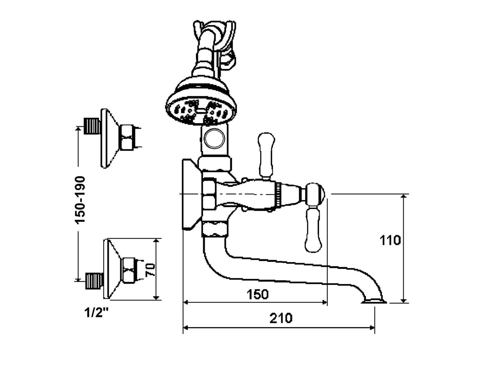 Смеситель для ванны с 2 отверстиями и ручным душем rvb 1935 WOOD ARCH-00103029 - Вид №1