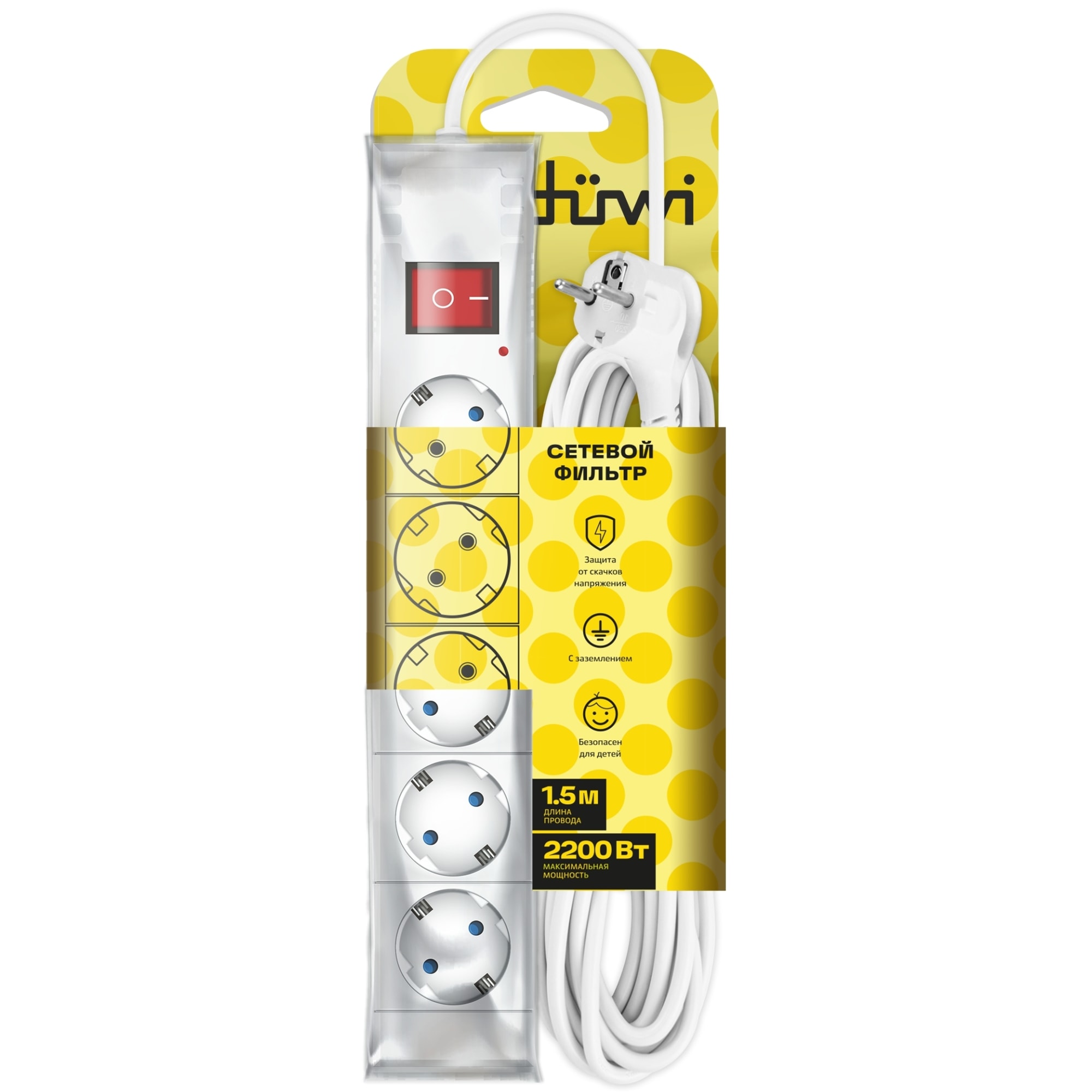 82633740 Сетевой фильтр Duwi DSP-02 5 розеток 1.5 м цвет белый Santreyd  - Вид №5