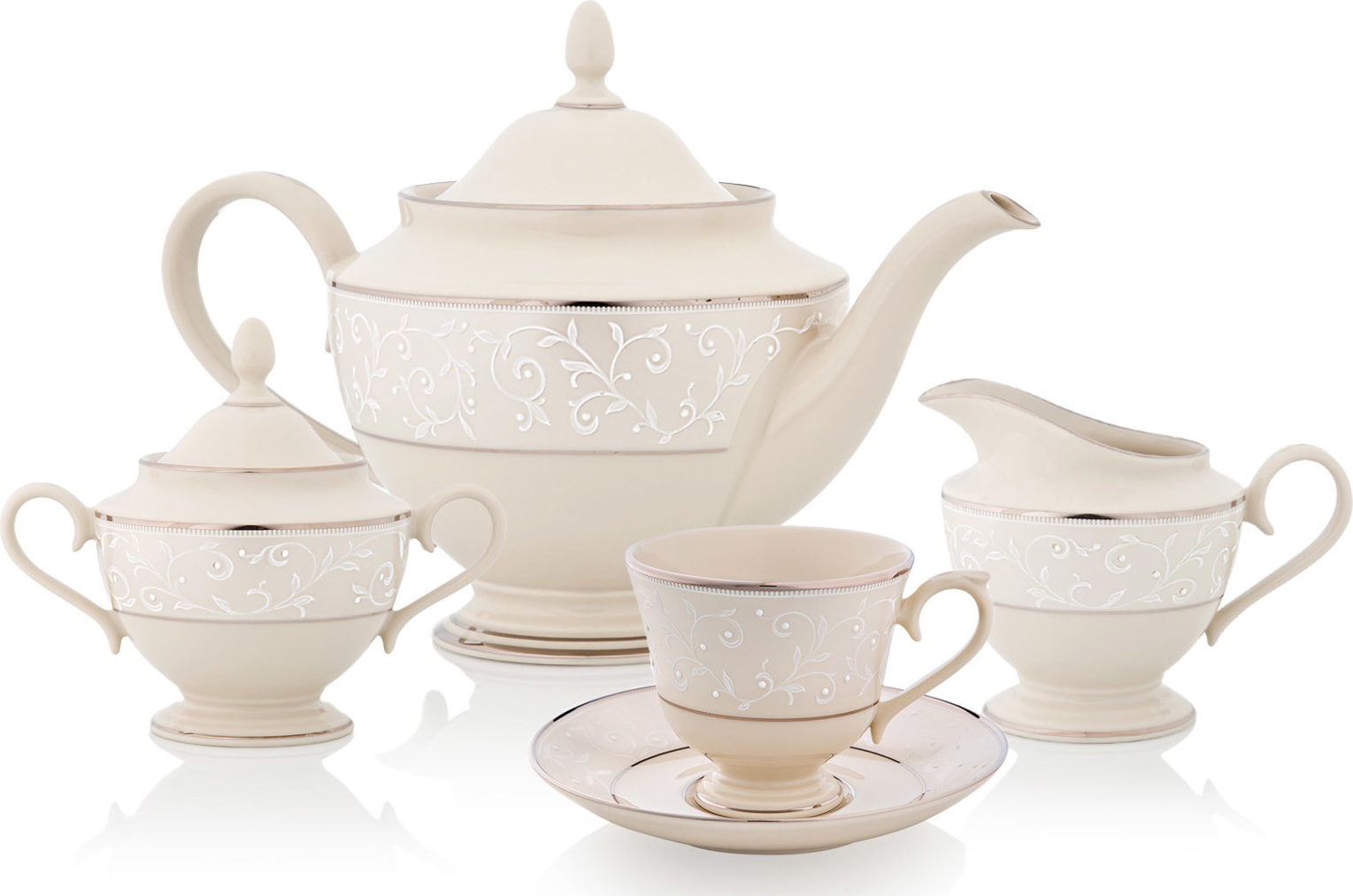 10665767 Lenox Сервиз чайный  Lenox "Чистый жемчуг" на 6 персон 15 предметов Фарфор костяной 
