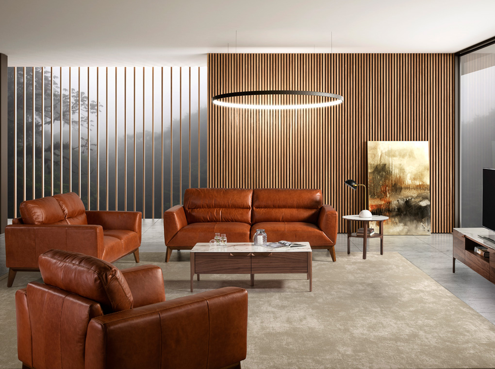 073527 Диван из кожи -2P светло-коричневый Angel Cerda KF1016  - Вид №2