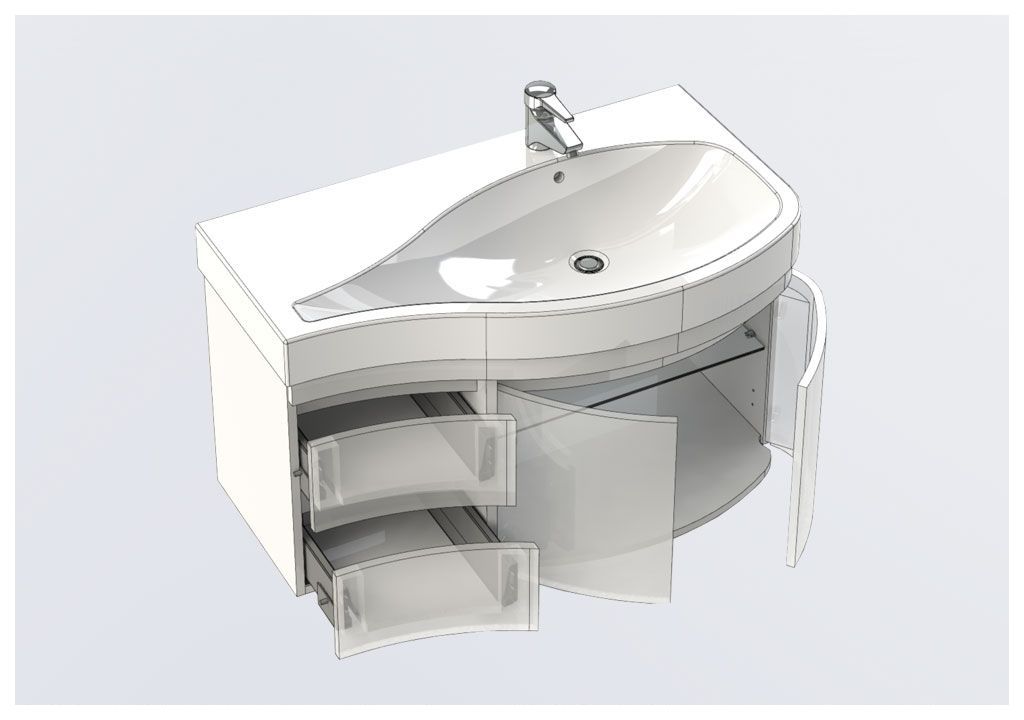 Тумба под раковину Aquanet Сопрано 95 R белый (2 дверцы 2 ящика) sun-id-275442 - Вид №4