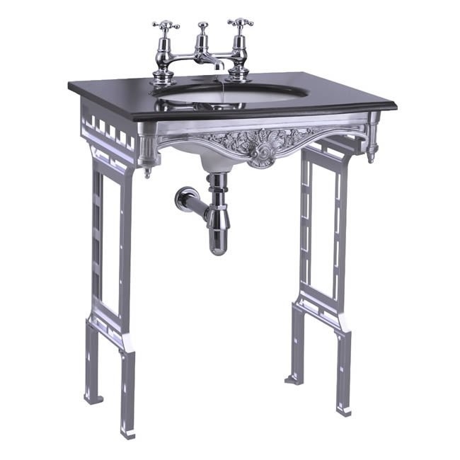 Гранитная столешница на 1,2 или 3 отверстия с подстольем из полированного алюминия  Burlington G7 1TH, T38 ALU, G12 65см х 57,5см  - Вид №7