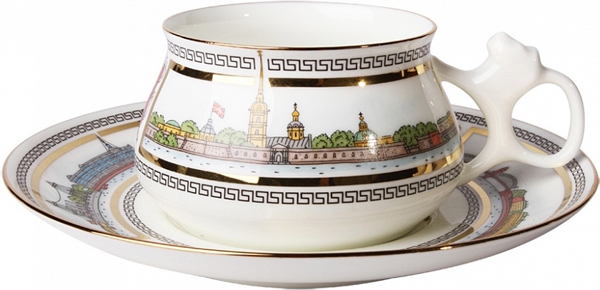 94045 Императорский фарфоровый завод Чашка с блюдцем "Невские берега" "Билибина" Фарфор костяной 