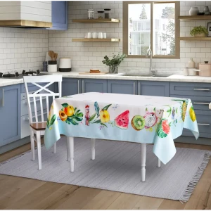 Скатерть "Фрукты", прямоугольная, 140x180 см, цвет бирюзовый