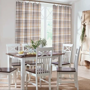 Штора на ленте для кухни Beige 145x180 см клетка цвет бежевый 84761669 STLM-2168250
