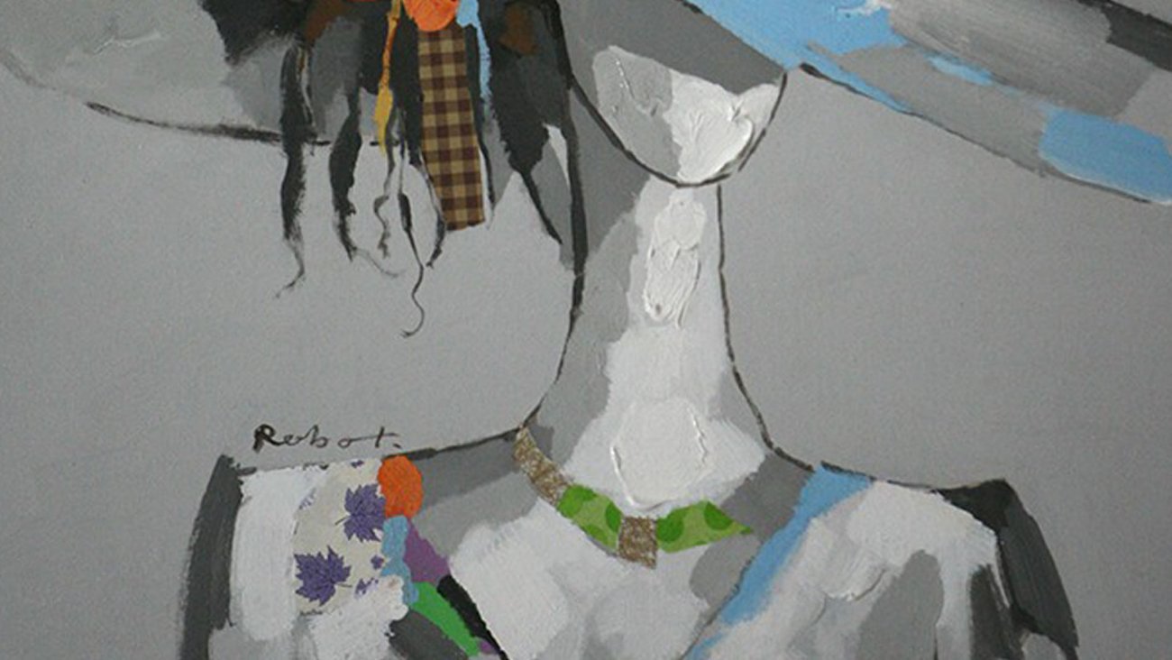 Картина на холсте 100х100 см "Мадемуазель" EVENHOME КАРТИНЫ МАСЛОМ 129838 Бежевый;серый;синий;черный;разноцветный  - Вид №1