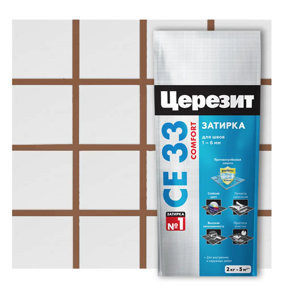 Церезит CE 33 Comfort: цветная затирка для швов светло-коричневый 2 кг 82040432 STLM-0948275