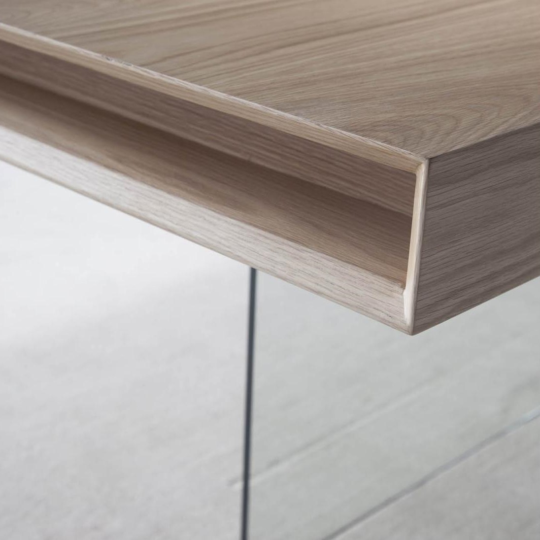 Обеденный стол деревянный со стеклянными ножками и полкой дуб 200 см CP1712-D-OAK от Angel Cerda ANGEL CERDA  241913 Орех;коричневый  - Вид №3