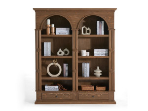 Отдельно стоящий деревянный книжный шкаф с ящиками