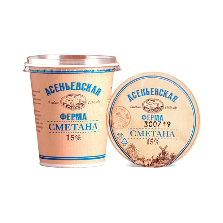 Сметана Асеньевская ферма 15% БЗМЖ 350 г Santreyd 18053