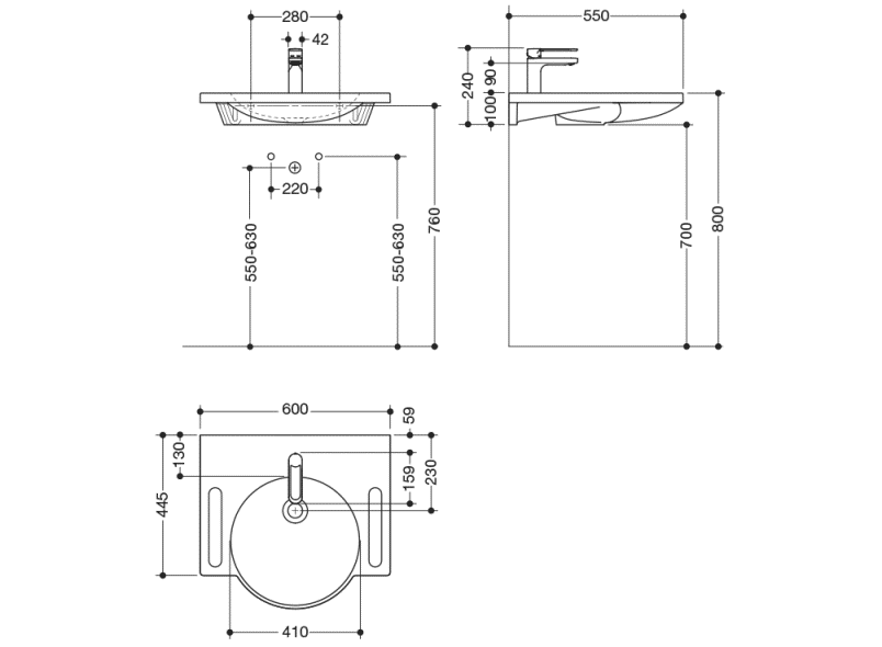 950.19.002 Комплект умывальника и смесителя HEWI Waschtische  - Вид №1