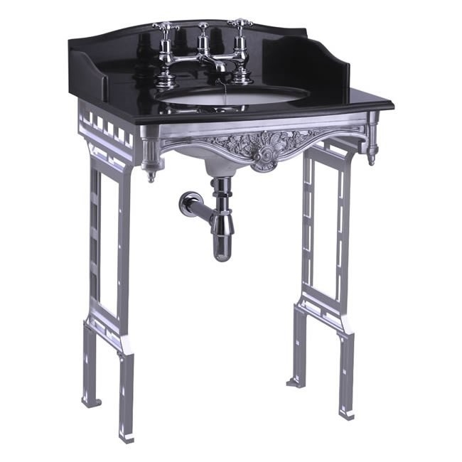 Гранитная столешница на 1,2 или 3 отверстия с подстольем из полированного алюминия  Burlington G7 1TH, T38 ALU, G12 65см х 57,5см  - Вид №5