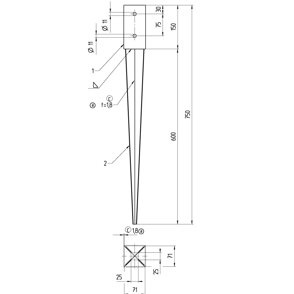 Забивная опора GAH ALBERTS 71x71x750x1 82612765 STLM-2191924 Santreyd  - Вид №1