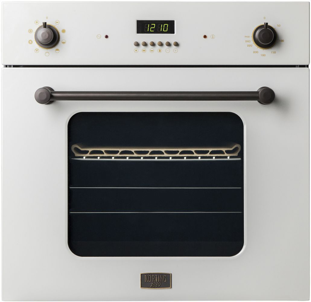 OKB 1082 CRI Встраиваемые электрические духовки / neo classic, серия " 1889", 59.5 х 59.5 x 56, электрическая, дисплей, 9 режимов, гриль, конвекция, телескопические направляющие, камень для пиццы, античный белый+латунь Korting Korting 1889 Santreyd 