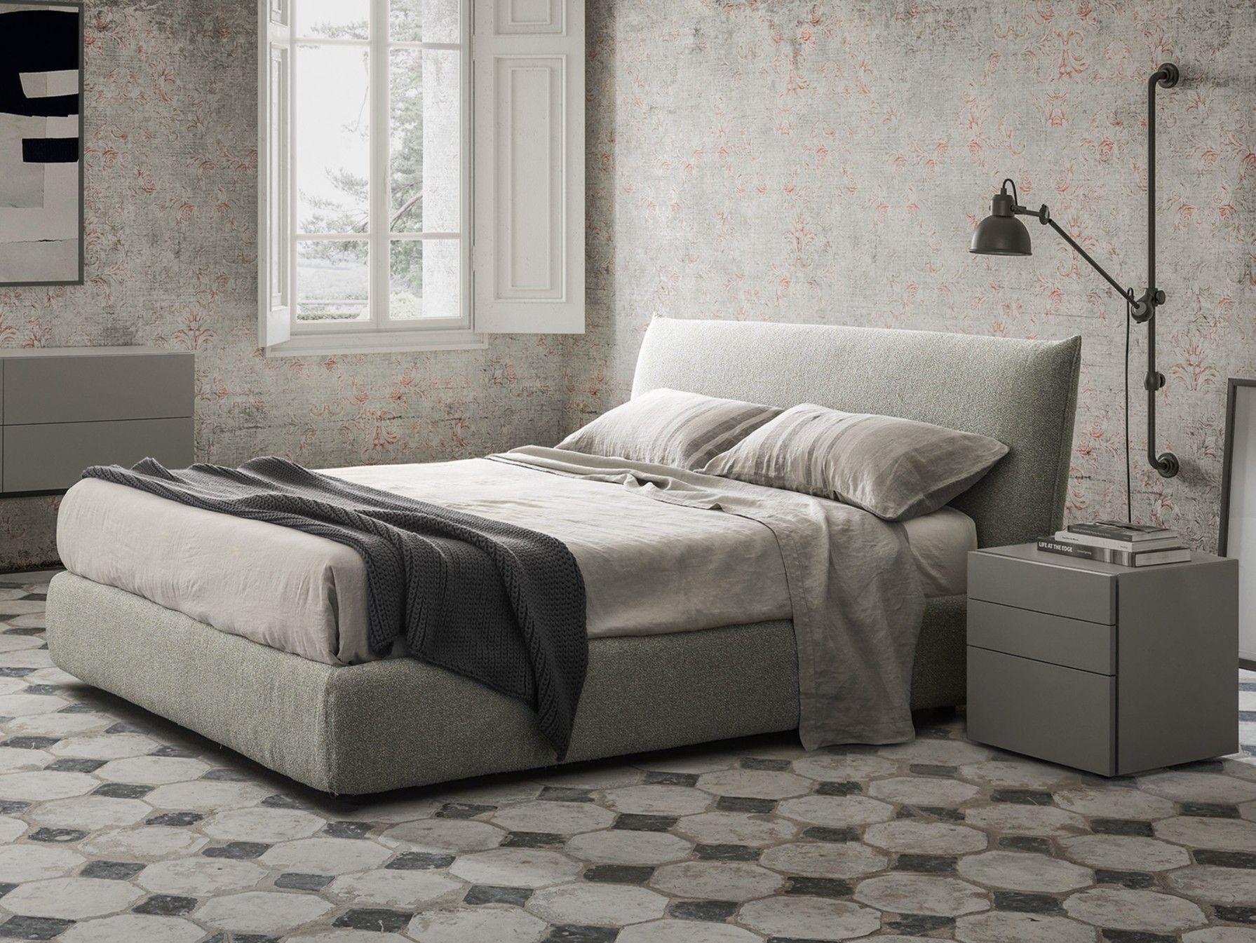 Двуспальная кровать из ткани с мягким изголовьем Caccaro TOFFEE ARCH-00110151 - Вид №2