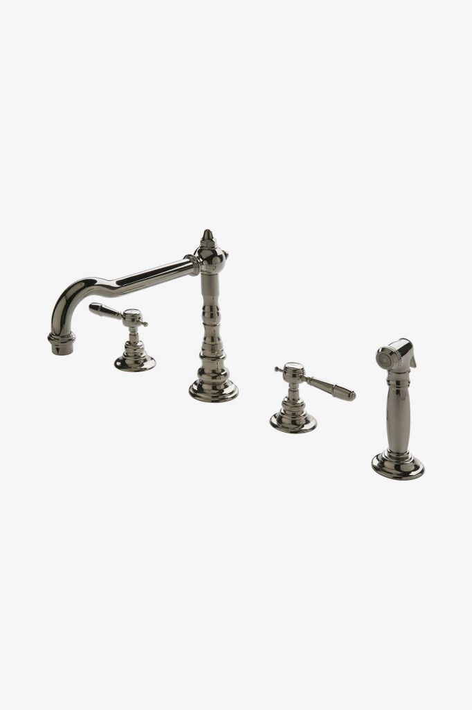 JUKM19 Джулия Смеситель для кухни с высоким профилем с тремя отверстиями, металлическими ручками и распылителем Waterworks Julia