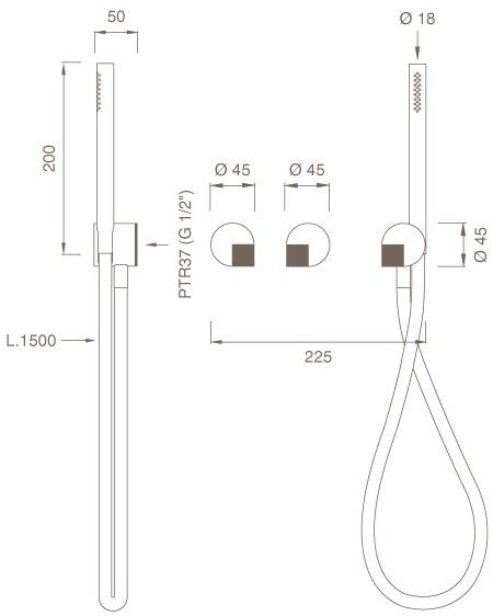 Ceadesign Настенный комплект из 2 смесителей для ванны / душа с ручным душем Duet Det 34 - Вид №1