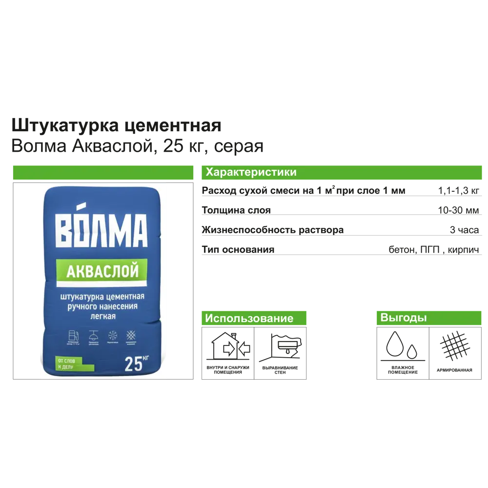 14116055 Штукатурка цементная Волма Акваслой 25 кг STLM-0004313 - Вид №1