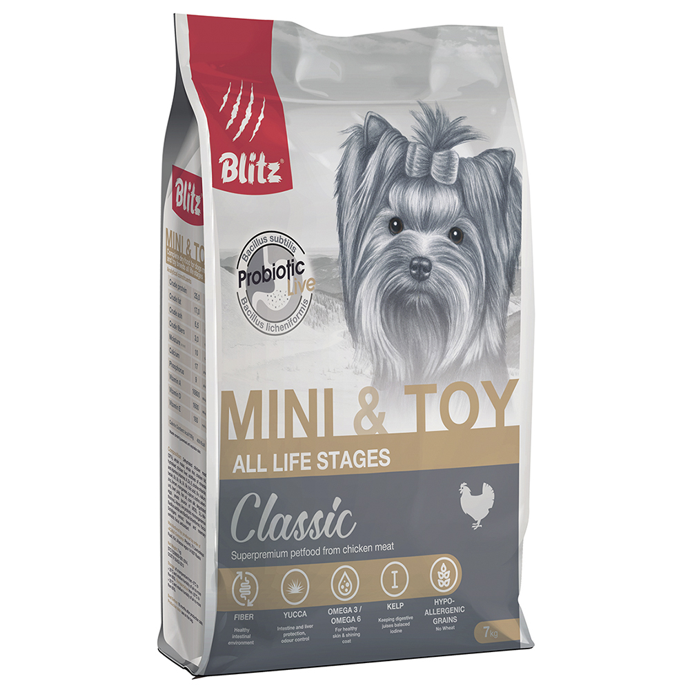 ПР0037303 Корм для собак adult mini & toy breeds для мелких и миниатюрных пород, сух. 7кг Blitz 
