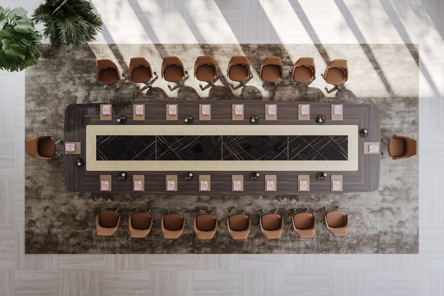 Прямоугольный стол для встреч из черного дерева и мраморной столешницы PROF Bespoke ARCH-00041592 - Вид №1