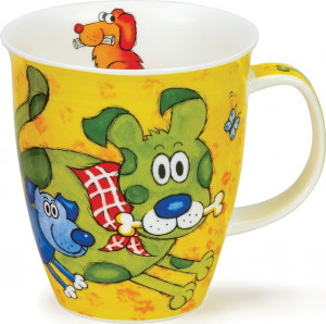 10604445 Dunoon Кружка Dunoon "Собаки и щенки.Невис" 480мл (жёлтая) Фарфор костяной