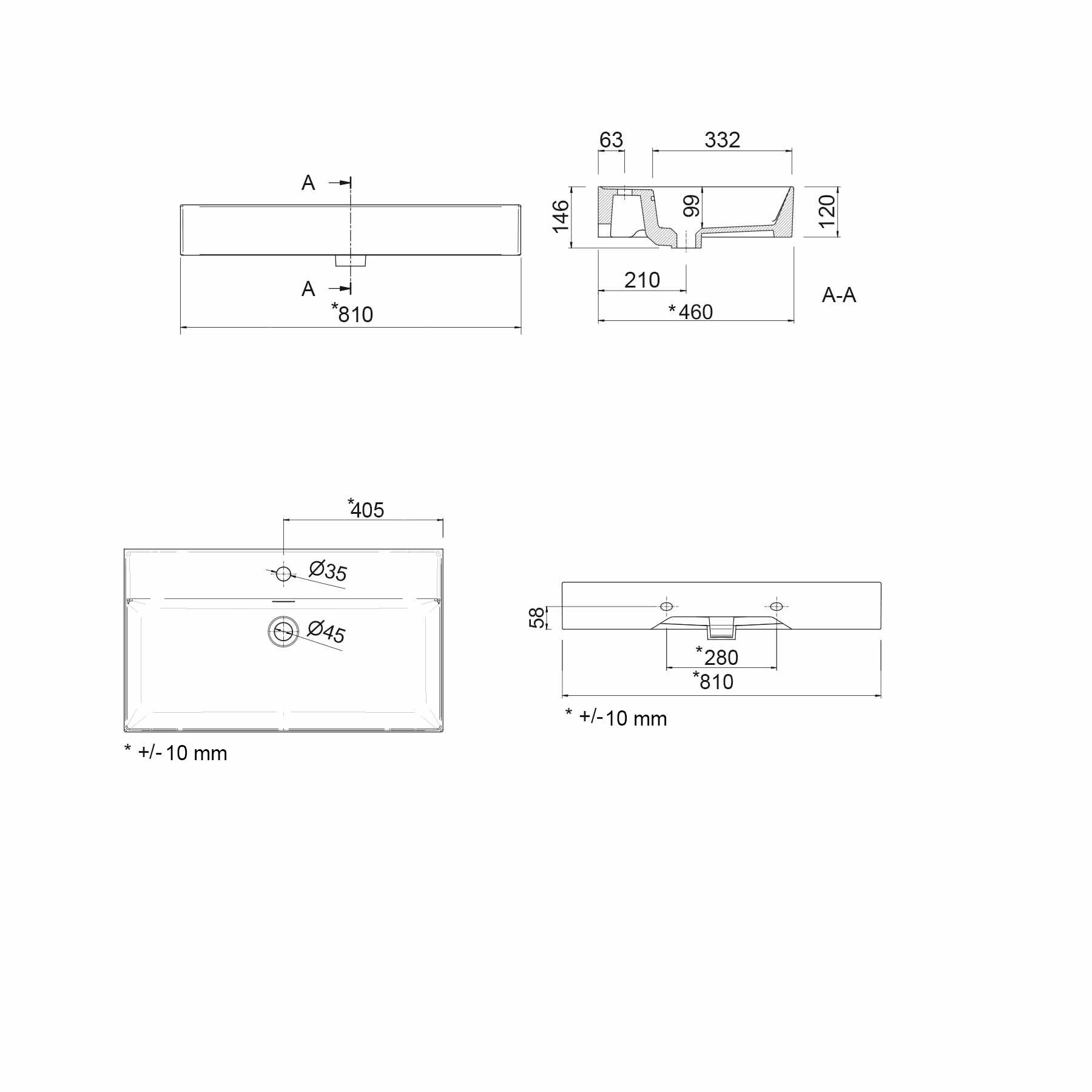 23401 SALGAR Раковина VENETO 810 1 раковина БЕЛЫЙ ФАРФОР 810 x 120 x 460 мм - Вид №4