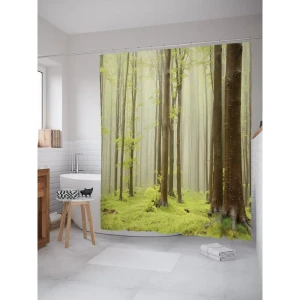 93781230 Штора для ванной JoyArty Потерянный в лесном тумане из ткани, 180x200 см с крючками STLM-1444270