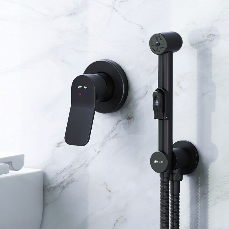 F40H85A22 гигиенический набор для скрытого монтажа со смесителем для душа черный шт. AM.PM X-Joy  - Вид №1