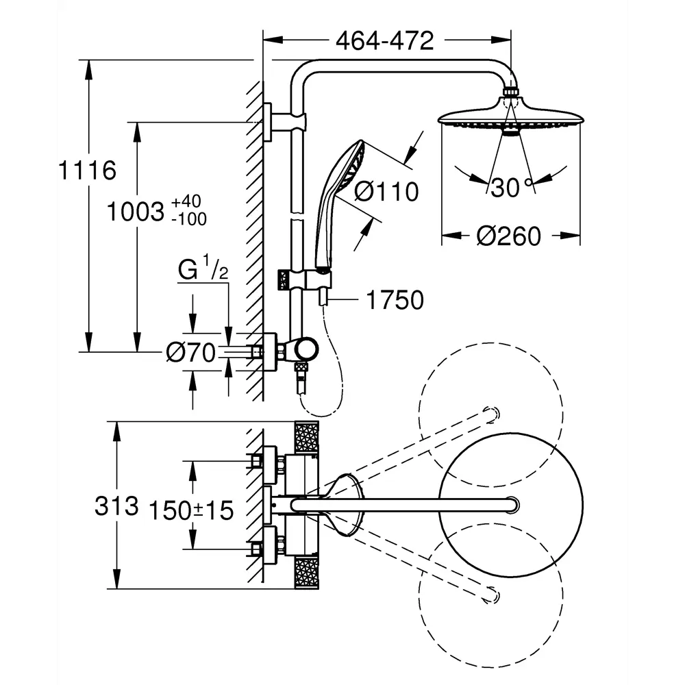 Душевая система Grohe Vitalio Joy с термостатом 86600503 STLM-2103413  - Вид №10
