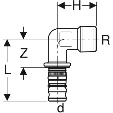 GEBERIT 611.252.00.5 Переходной угольник Geberit Mepla 90°, с наружной резьбой  - Вид №2