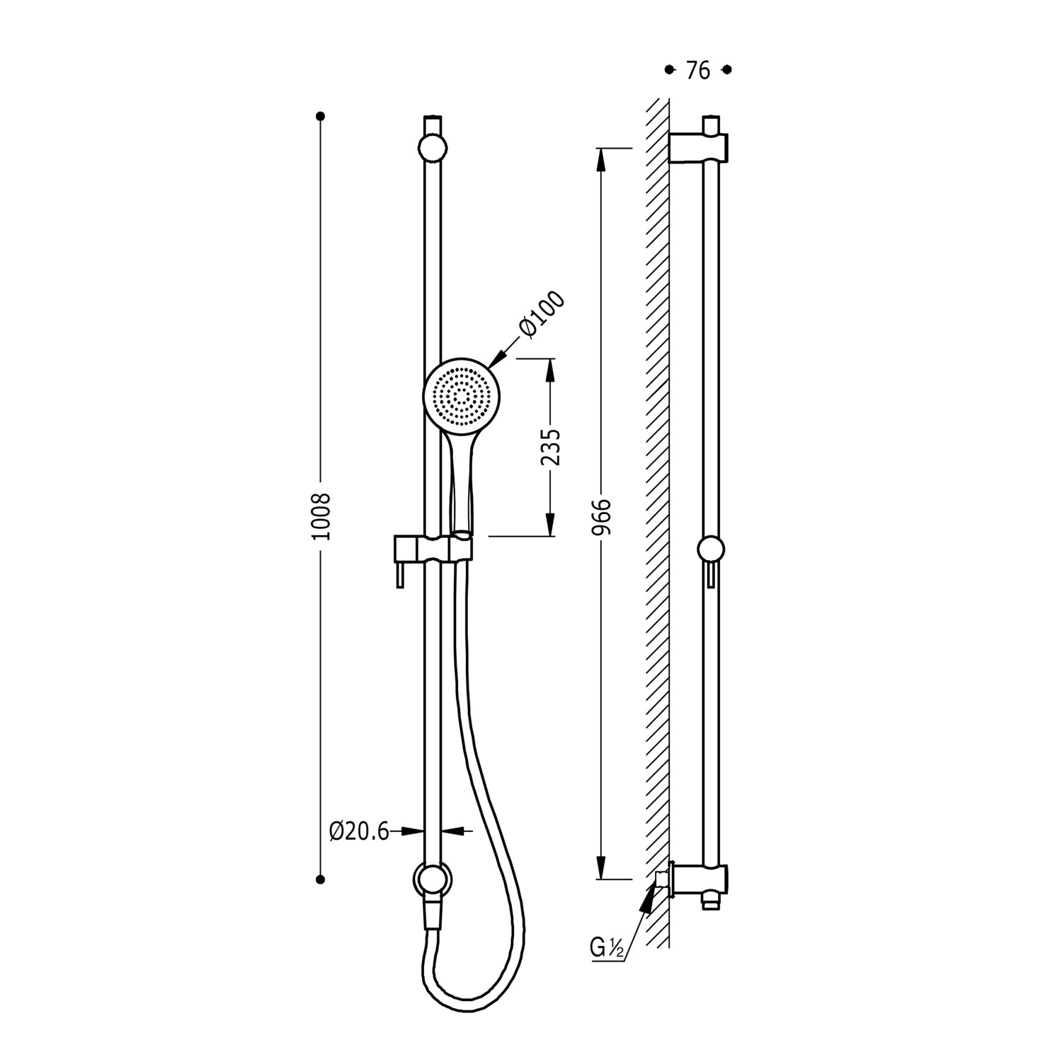 Комплект душевой планки с настенным водоснабжением-06193105 TRES Showers - Вид №1