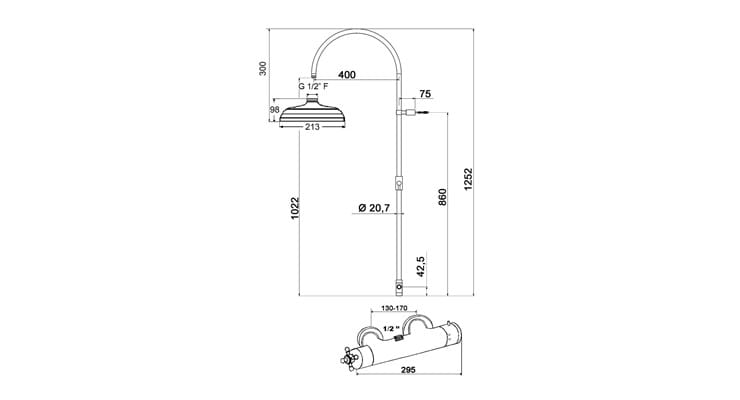 Латунная настенная душевая колонна с ручным душем rvb 1920-1921 ARCH-00151610 - Вид №2