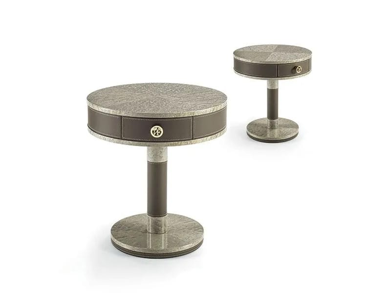 Круглая деревянная и кожаная прикроватная тумбочка Vittoria Frigerio Salis ARCH-00127564