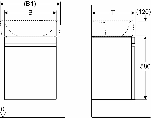44762 IFO Renova Плоская тумба под умывальник, с ящиком и внутренним ящиком, W = 926 мм, W1 = 1000 мм, T = 438 мм, глянцевый белый  - Вид №12