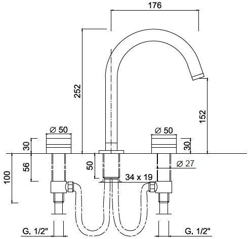 Rubinetteria Giulini Смеситель для раковины на 3 отверстия с регулируемым изливом Myring Fmr0112/u - Вид №1
