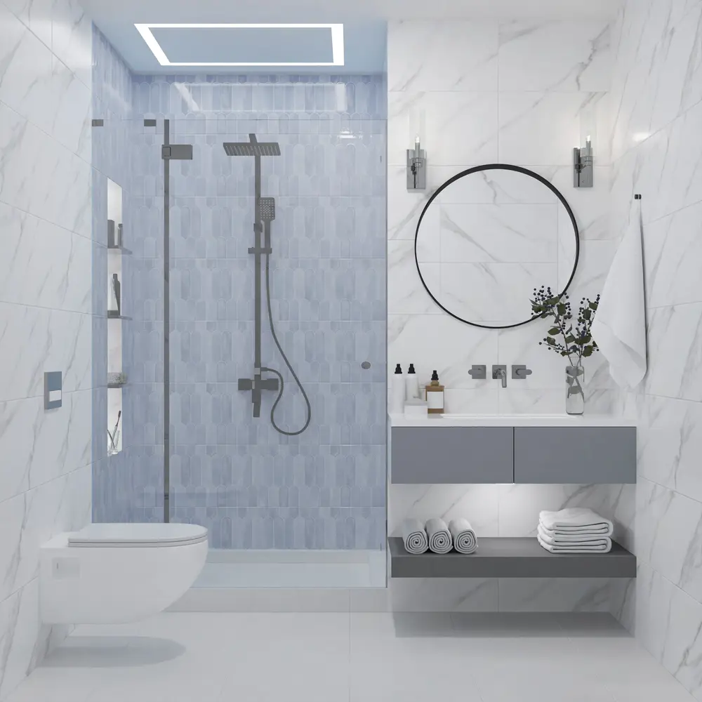 Настенная плитка Azori Salieri Blue 31.5x63 см 1.79 м² глянцевая цвет синий 89453957 STLM-2041548 - Вид №5