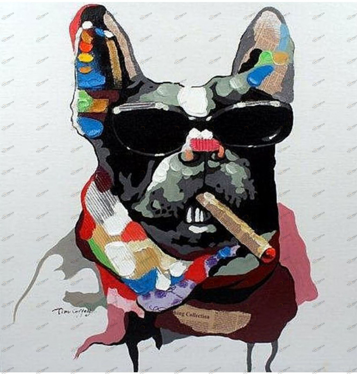 Картина на холсте 100х100 см "Собака-босс" EVENHOME КАРТИНЫ МАСЛОМ 129863 Бежевый;серый;черный;разноцветный 