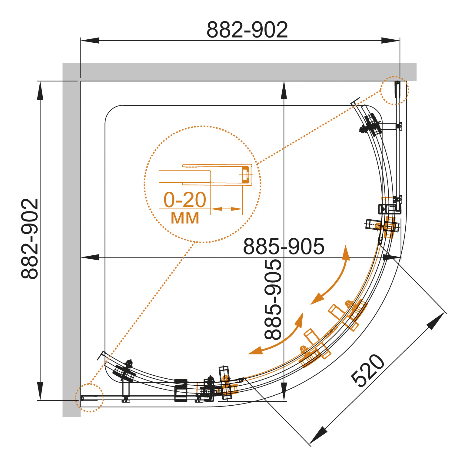 Душевой уголок CEZARES STYLUS-O-M-R-2-90-C-Cr - Вид №7