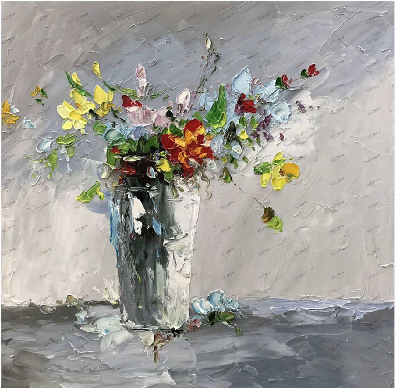 Картина на холсте 80х80 см "Осенний букет" EVENHOME КАРТИНЫ МАСЛОМ 130023 Белый;зеленый;синий;разноцветный 