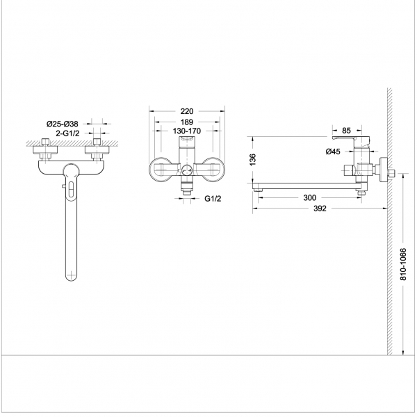 Смеситель для ванны излив 300 мм БЕЗ аксессуаров STREAM-D F637163C-01A bravat - Вид №2